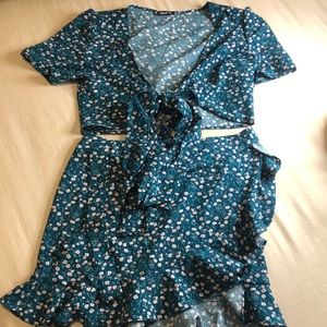 Teal, floral skirt and top two piece set from SHEIN size small (top and bottom)